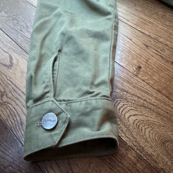 UpWest Women’s Green Denim Jacket Size Large Button Front Cotton Utility Casual - Picture 12 of 14